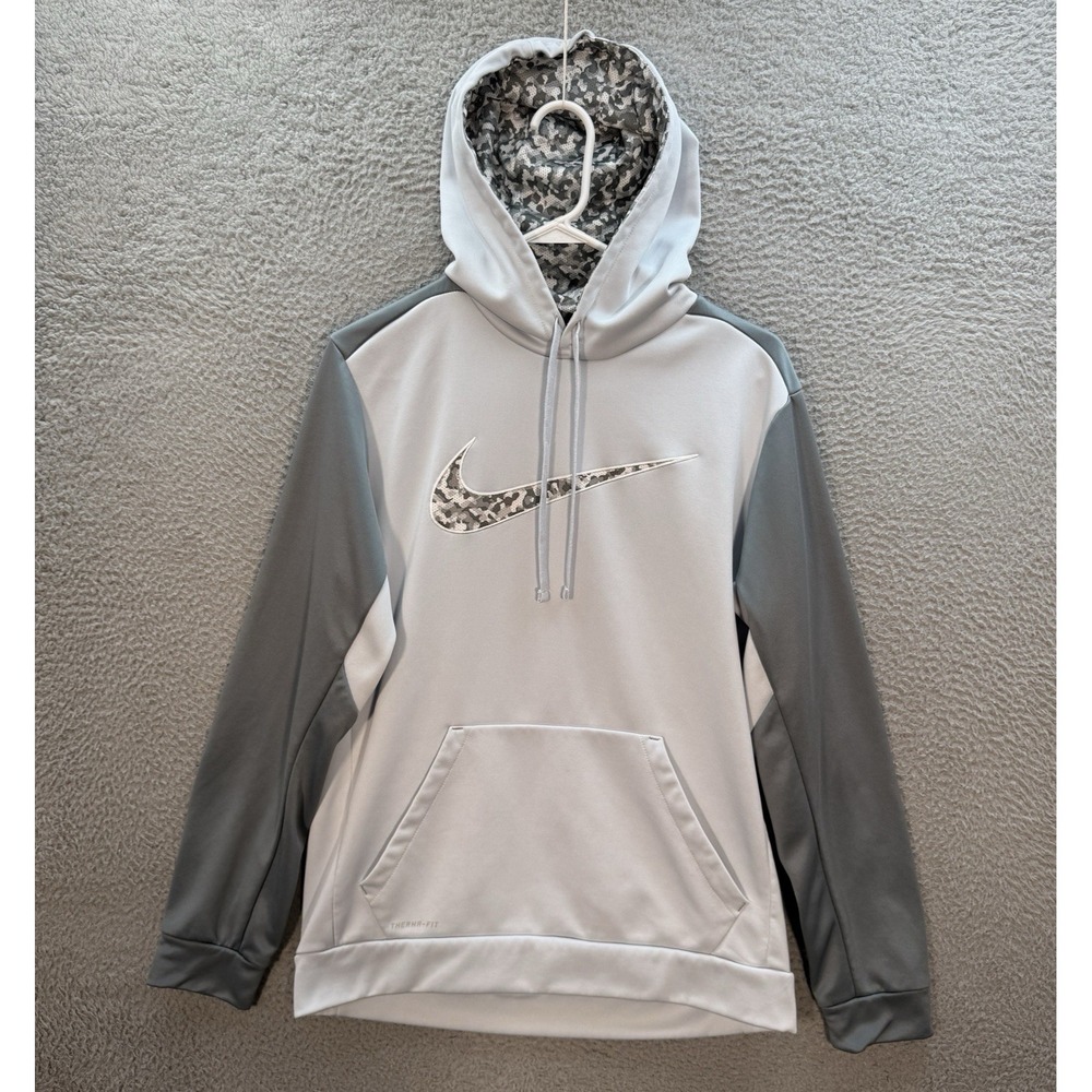 Nike Sweatshirt Womens Medium Gray Therma Fit Hoodie Camouflage Swoosh Camo
